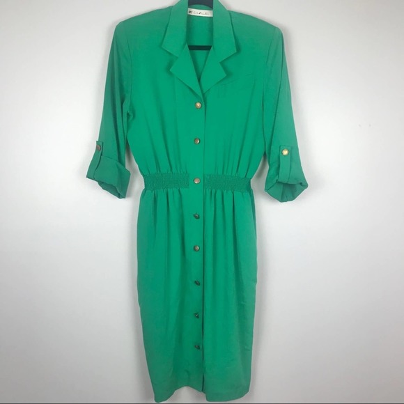 Vintage Emerald Green Dress with Pockets - Picture 1 of 7